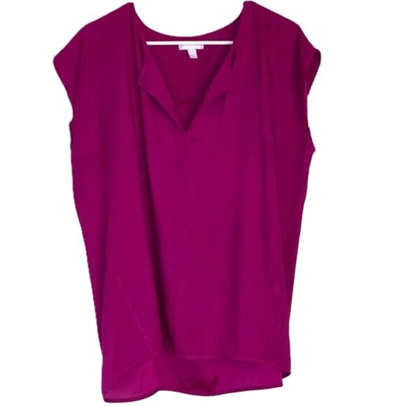 NEW YORK and COMPANY Stretch Fuschia Blouse Short Sleeves V Neck Womens Large - Picture 5 of 11